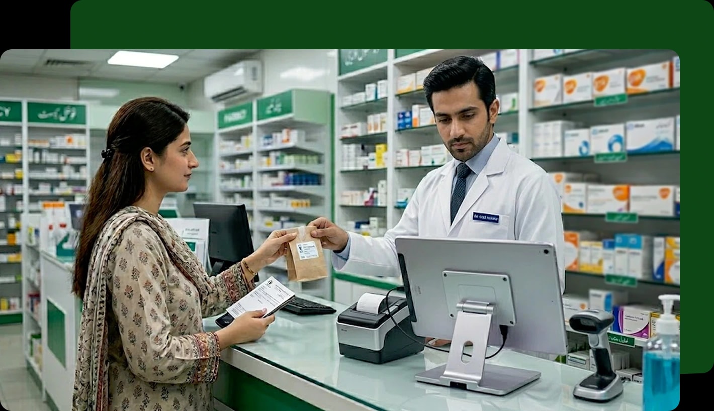 POS for smart pharmacy management illustration